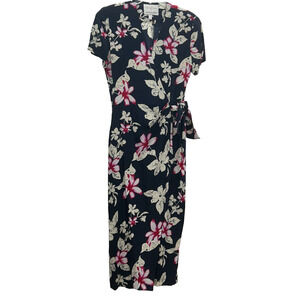 Safe Silk By Adrianna Papell Womens Floral Wrap Dress 100% Silk Black Size 6